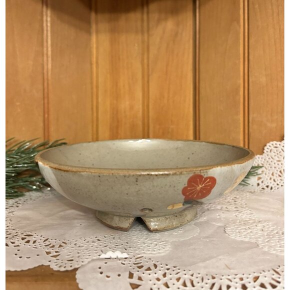 Vintage Hand-Painted Donabe Lid Bowl Stoneware Orange Poppy Rice Cooker - Picture 3 of 5